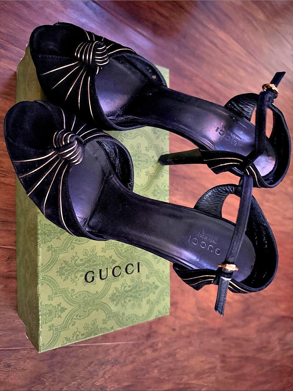 Gucci SuedeD’Orsay pump, 8.5 Knotted Platform Sandals in Black